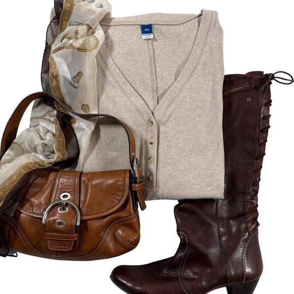 Old Navy Beige Henley Ribbed Knit Midi Dress XXL Long Sleeve Stretch Cotton Blen - Picture 2 of 8